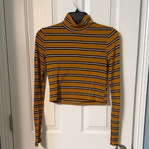 Forever 21 Mustard and Black Striped Long Sleeve Crop Top
